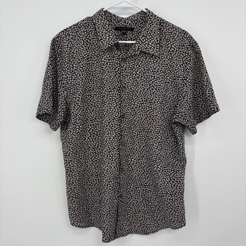 John Varvatos Black Floral Pattern Button Up Polo Men's Large Casual